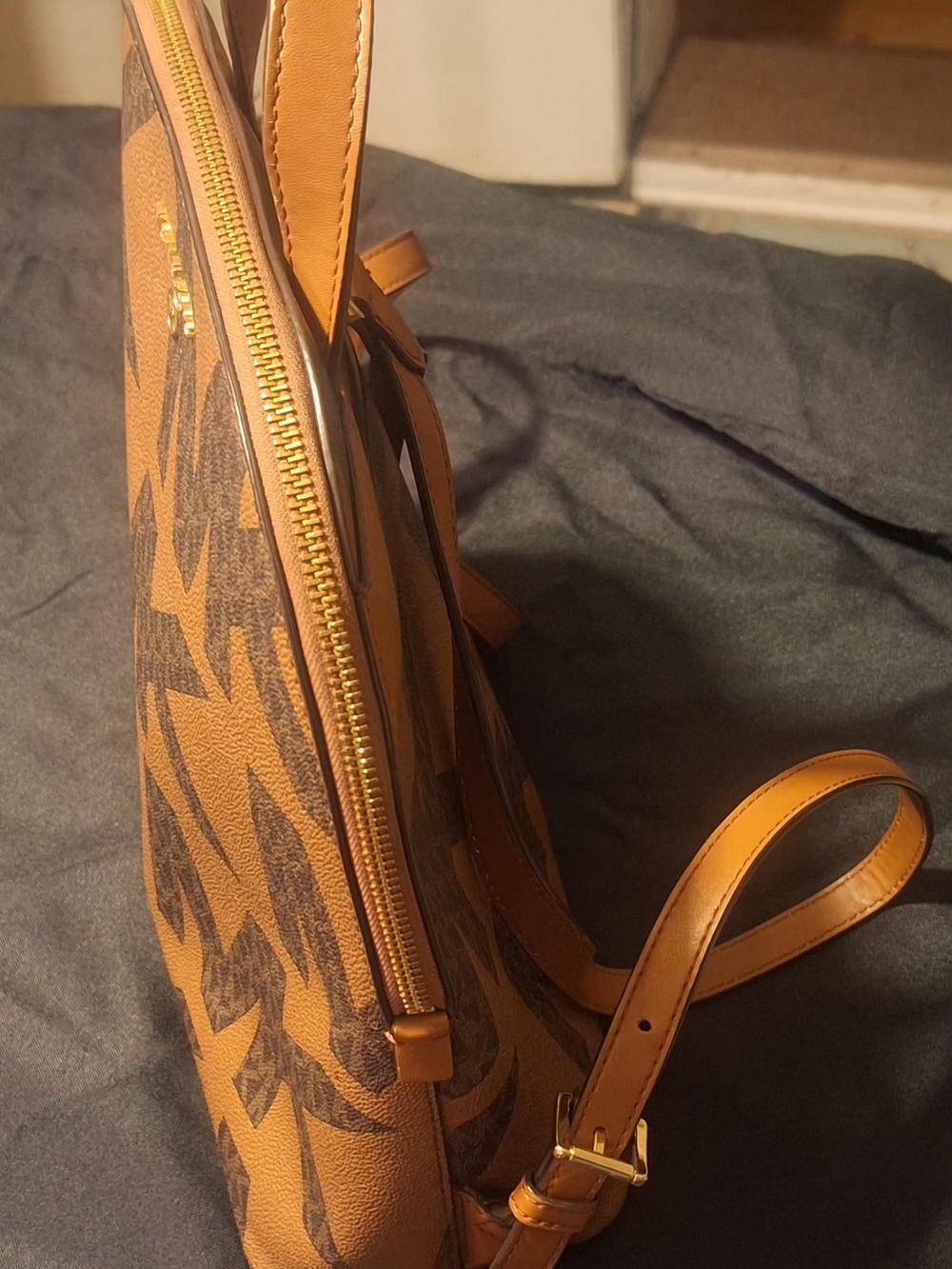 Michael Kors Brown MK Logo Backpack with Gold Accents - Picture 5 of 13